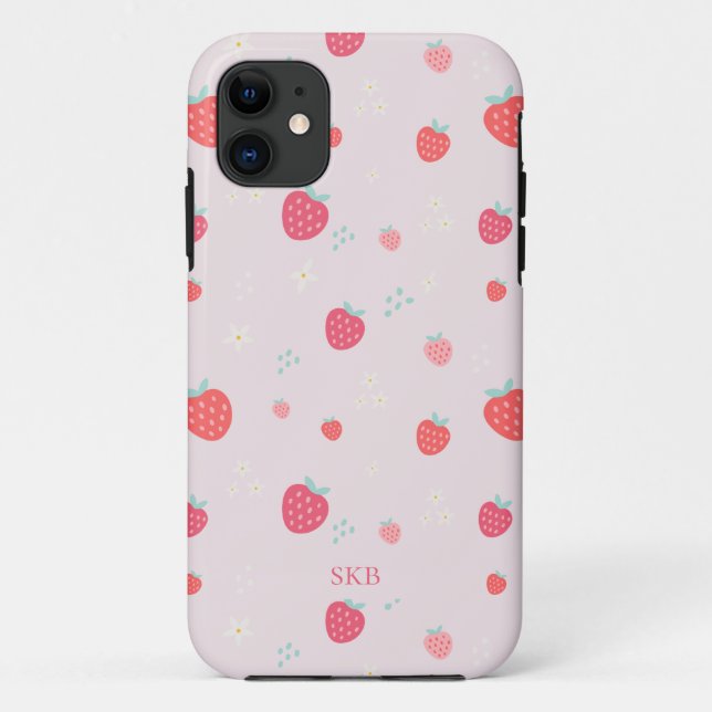 Niedliches weißes rosa und rotes Erdbeermonogramm Case-Mate iPhone Hülle (Rückseite)
