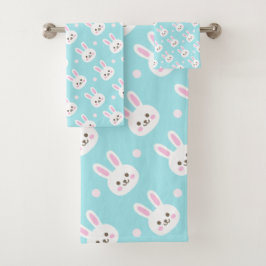 Niedliches weißes Tuch-Set Häschen-Muster-Ostern | Badhandtuch Set