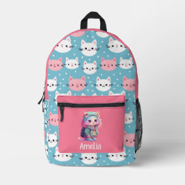 Niedliches weißes und rosa Katzenmuster - Backpack Bedruckter Rucksack