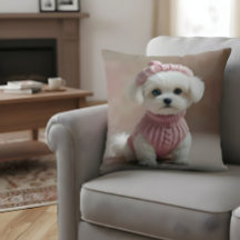 Niedliches weißes Welpe in Pink Sweater & Hat