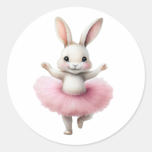Niedliches Weißkaninchen Ballerina tanzend Ballett Runder Aufkleber