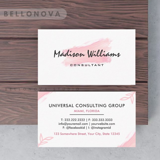 Niedliches Weißrosa und Schwarz Beruflich Visitenkarte (Custom White Pink And Black Cute Professional Business Card)