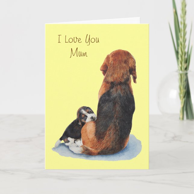 Niedliches Welpe-Beagle-Bild mit Mama Karte (Vorderseite)
