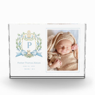 Niedliches Welpe Blue Ribbon-Wappen   Baby Boy Wal Fotoblock