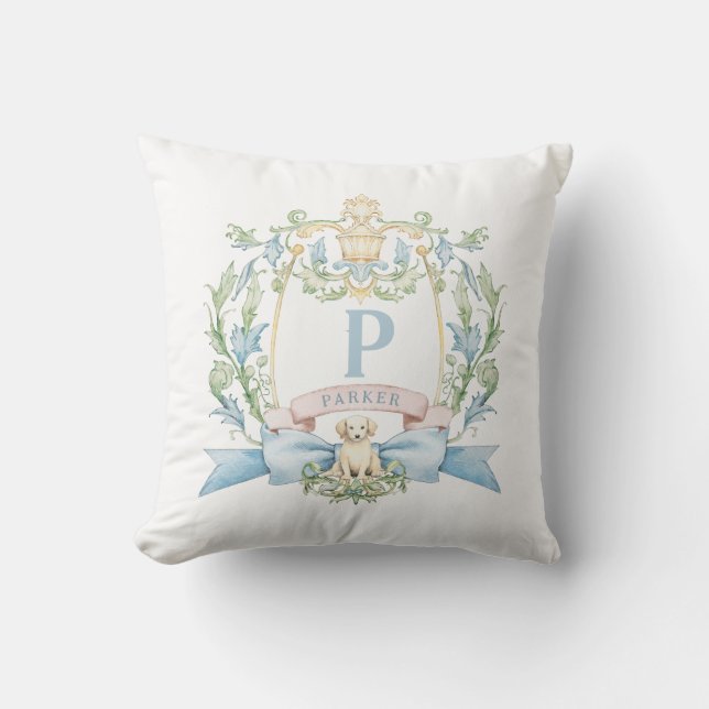 Niedliches Welpe Blue Ribbon-Wappen | Baby Jungen Kissen (Vorderseite)