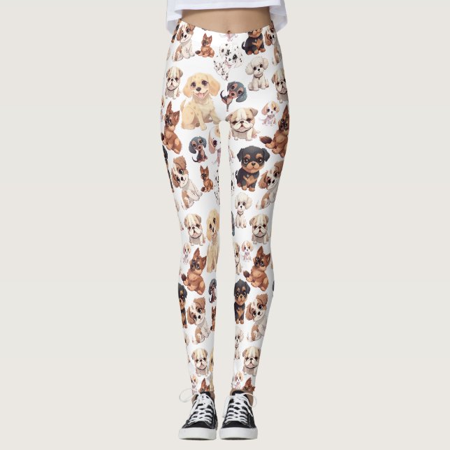 Niedliches Welpen-Hundemuster Leggings (Vorderseite)