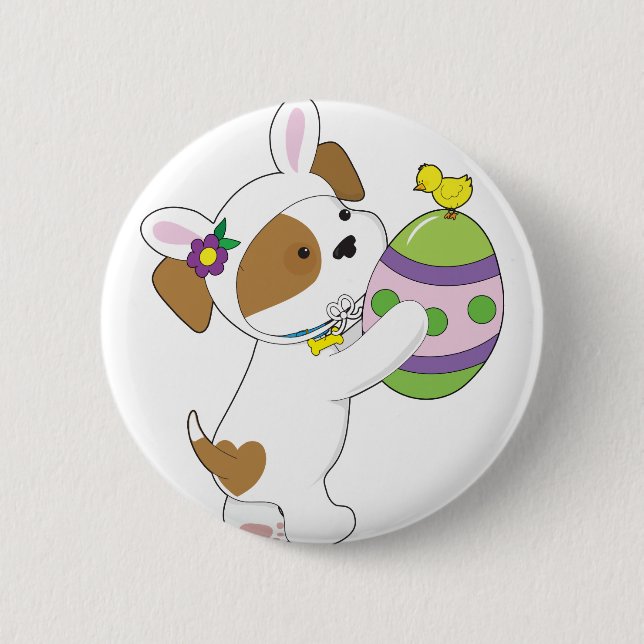 Niedliches Welpen-Osterei Button (Vorderseite)