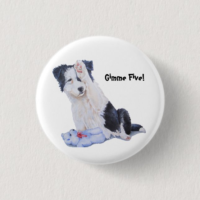 Niedliches Welpengrenzcollie gimme fünf! Button (Vorderseite)