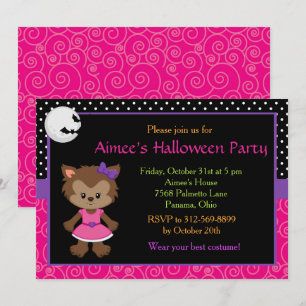Niedliches Werewolf-Girl-Halloween-Party Einladung