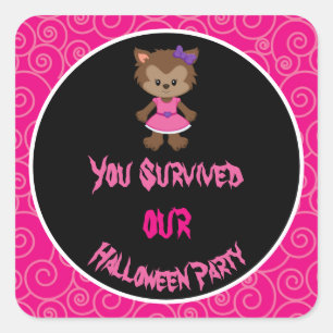 Niedliches Werewolf-Girl-Halloween-Party Quadratischer Aufkleber