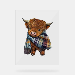 Niedliches West Highland Kuh Baby mit Kariertem Sc Acrylschild