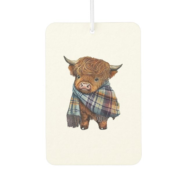 Niedliches West Highland Kuh Baby mit Kariertem Sc Autolufterfrischer (Vorderseite)