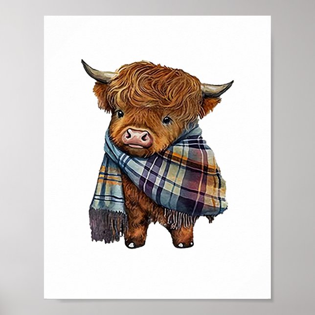 Niedliches West Highland Kuh Baby mit Kariertem Sc Poster (Vorne)