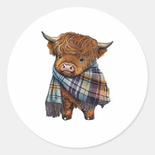 Niedliches West Highland Kuh Baby mit Kariertem Sc Runder Aufkleber