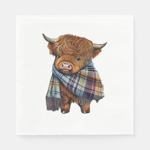 Niedliches West Highland Kuh Baby mit Kariertem Sc Serviette