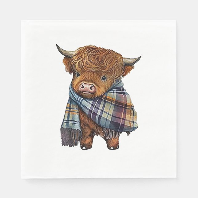 Niedliches West Highland Kuh Baby mit Kariertem Sc Serviette (Vorderseite)
