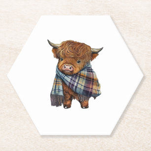 Niedliches West Highland Kuh Baby mit Kariertem Sc Untersetzer