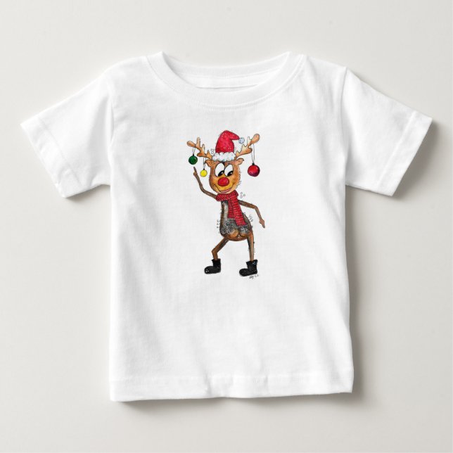 Niedliches Whimsical Dancing Weihnachtsbaum Baby T-shirt (Vorderseite)