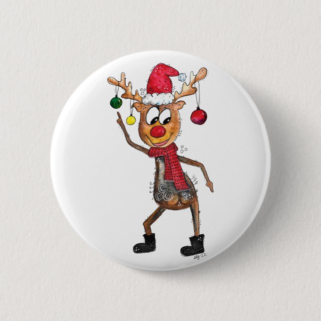 Niedliches Whimsical Dancing Weihnachtsbaum Button (Vorderseite)