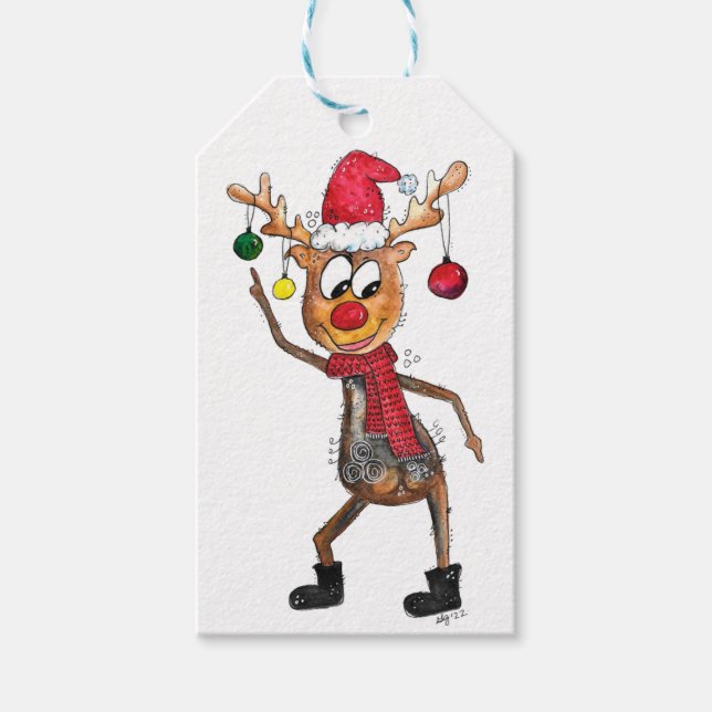 Niedliches Whimsical Dancing Weihnachtsbaum Geschenkanhänger (Vorderseite)
