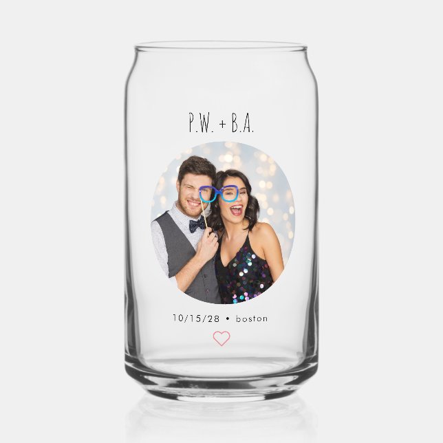 Niedliches Whimsical Heart Monogram Wedding Foto C Dosenglas (Vorderseite)