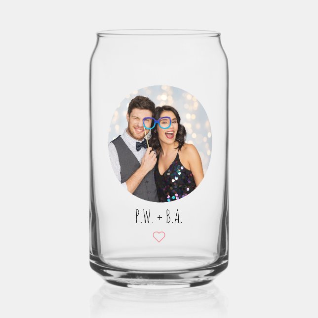 Niedliches Whimsical Heart Monogram Wedding Foto Dosenglas (Vorderseite)