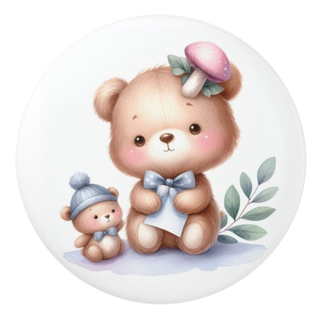 Niedliches Whimsical Teddy Bear Baby Room Keramikknauf (Vorderseite)