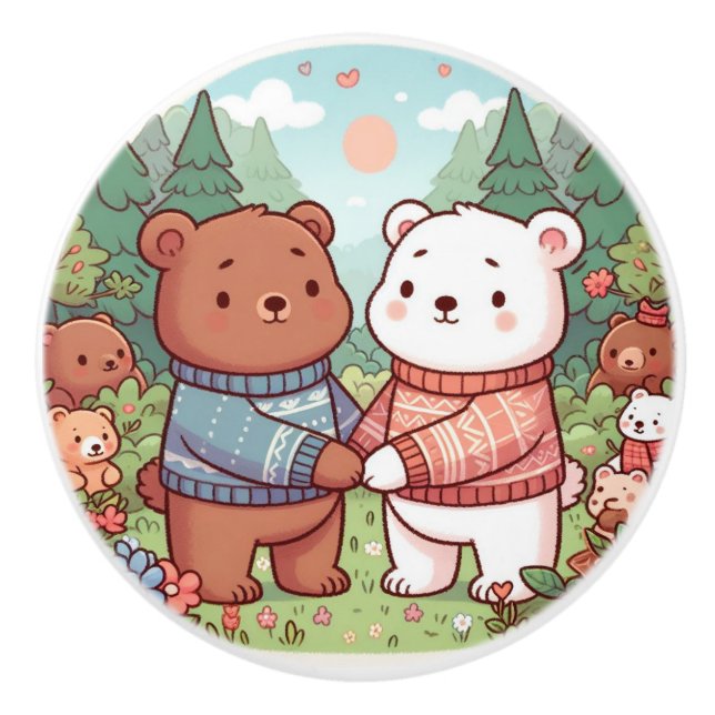 Niedliches Whimsical Teddy Bear Friends Baby Room Keramikknauf (Vorderseite)