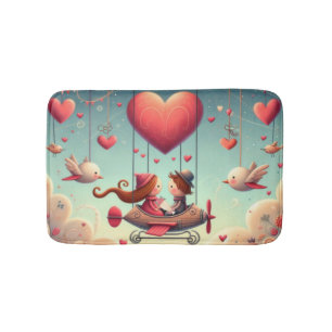 Niedliches whimsical Valentin's Day Herz Flugzeug Badematte