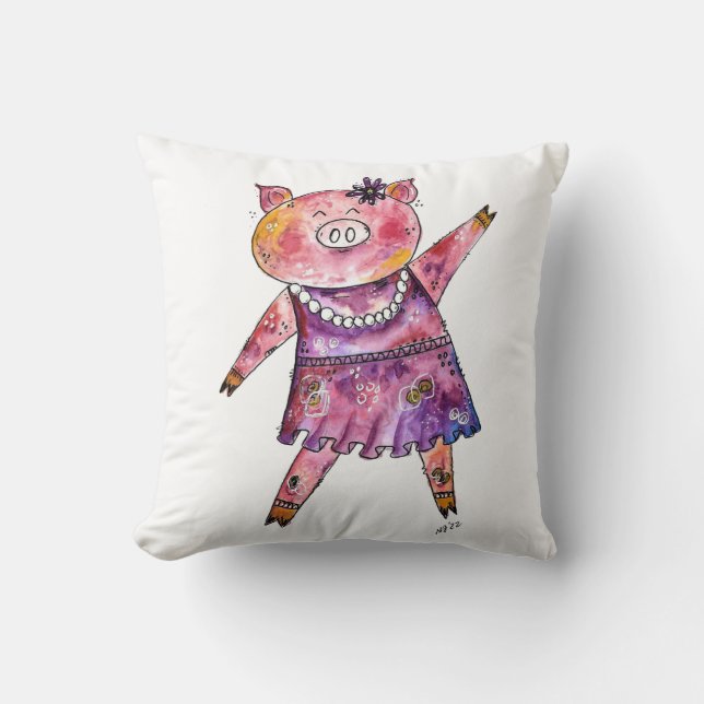 Niedliches Whimsiktanzschwein Kissen (Vorderseite)