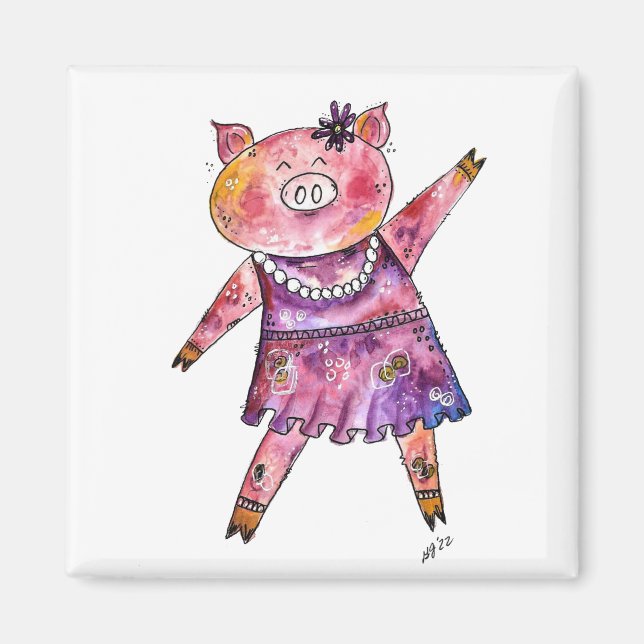 Niedliches Whimsiktanzschwein Magnet (Vorne)