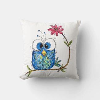 Niedliches Whimsisches Blauäulchen Kissen