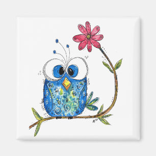 Niedliches Whimsisches Blauäulchen Magnet