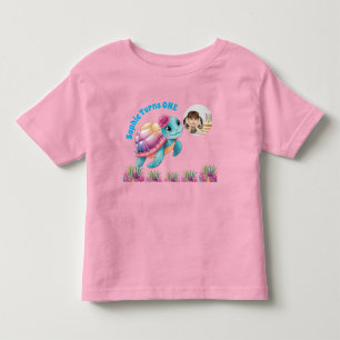 Niedliches Whimsisches Foto Floral Sea Turtle Gebu Kleinkind T-shirt