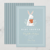 Niedliches White Bunny Blue Baby Dusche Einladung