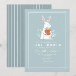 Niedliches White Bunny Blue Baby Dusche Einladung
