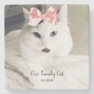 Niedliches White Cat Custom Foto Personalisiert  Steinuntersetzer