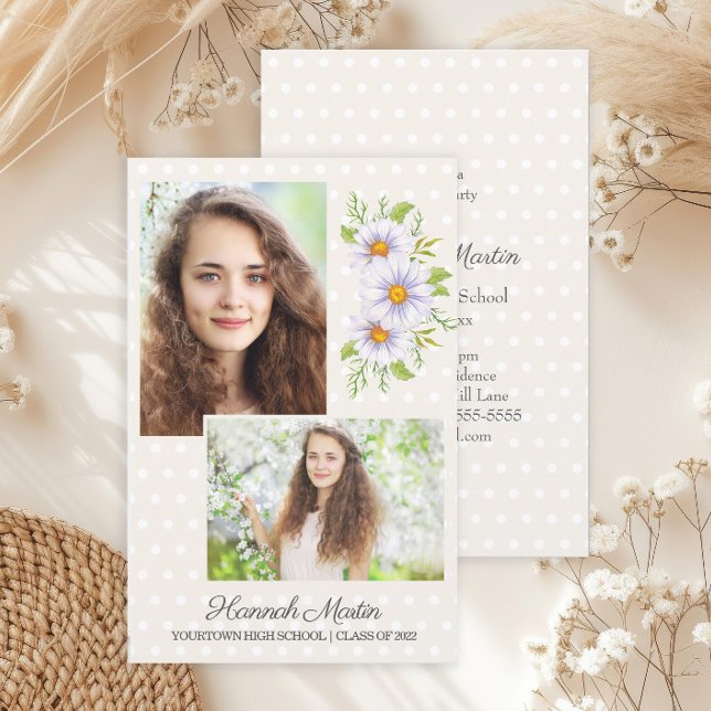 Niedliches White Daisies BUDGET Graduation Party F (Elegant white and cream-colored graduation party photo invitation)
