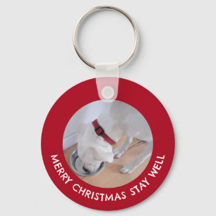 Niedliches White Dog Foto Gesund froh Weihnachten Schlüsselanhänger