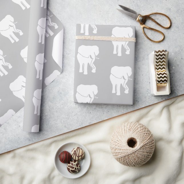 Niedliches White Elephant-Geschenk Austausch Weihn Geschenkpapier (Kunsthandwerk)