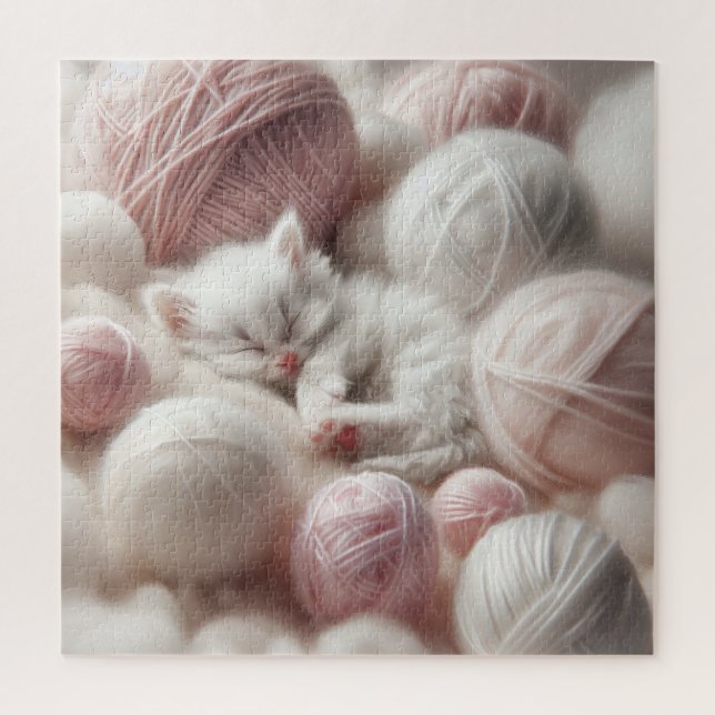 Niedliches White Kitten Napping im Garn (Vertikal)