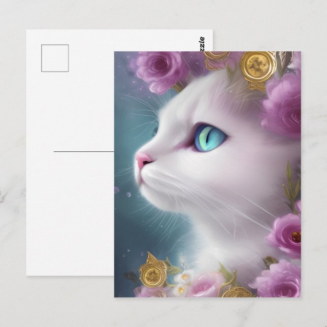 Niedliches White Kitten Portrait Postkarte (Vorne/Hinten)