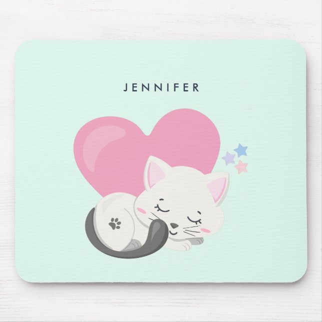 Niedliches White Kitty Cat Schlafen Mousepad (Vorne)