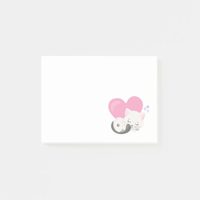 Niedliches White Kitty Cat Schlafen Post-it Klebezettel (Vorderseite)