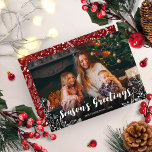 Niedliches White Script Winter Foliage Foto Weihna Einladung<br><div class="desc">Ein Foto von Christmas Card,  featuring a white calligraphy machen Great for light pictures.</div>