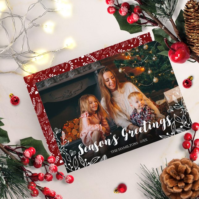 Niedliches White Script Winter Foliage Foto Weihna Einladung (Von Creator hochgeladen)