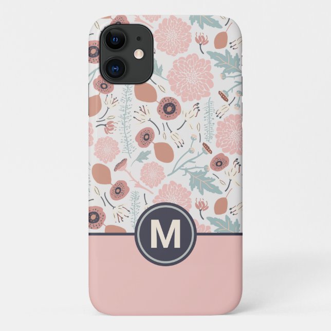 Niedliches Wiederholrosa Creme Botanisches Monogra Case-Mate iPhone Hülle (Rückseite)