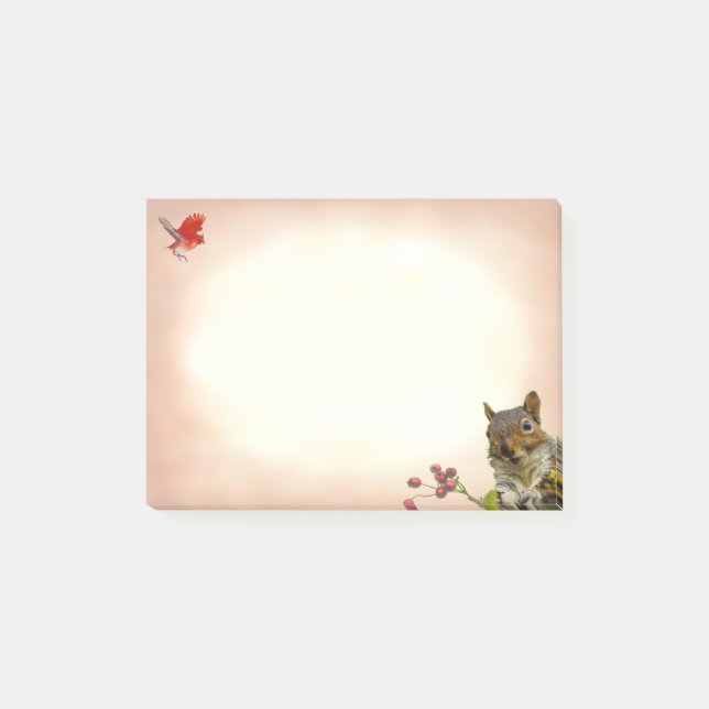 Niedliches Wildichhörnchen & Kleine Vögel auf Beig Post-it Klebezettel (Vorderseite)