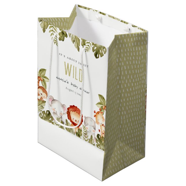 Niedliches Wildtier-Kinderdusche Mittlere Geschenktüte (Vorderseite Schrägansicht)
