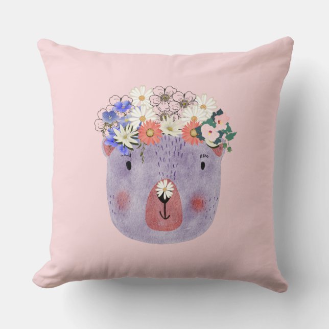 Niedliches Wildtier mit Blume Kinderzimmer Kissen (Vorderseite)